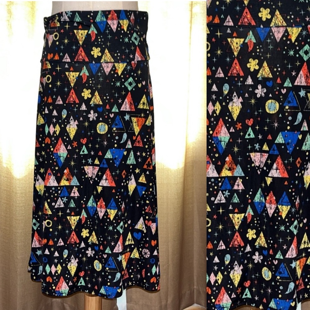 LuLaRoe Black Yellow Blue Red Geometric Print Flowy Skirt Womens Large